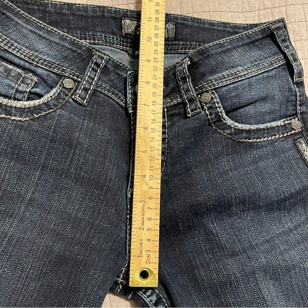 Silver Jeans Size 29 Blue Suki Surplus Bootcut Stretch Designer Dark Wash Denim - Picture 3 of 11
